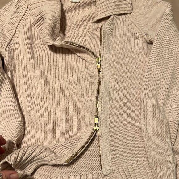 J Crew size XS cream long sleeve angled zip front floppy collar cardigan GUC - Picture 3 of 7